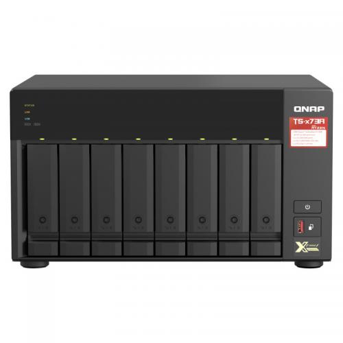 NAS QNAP 873A 8-Bay, CPU AMD Ryzen V1000 series V1500B 4C/8T 2.2GHz, RAM 8GB (1x 8GB) DDR4 (2 x SODIMM slots, max. 64GB, suport optional ECC RAM), 8x 2.5/3.5 SATA 6Gbps, 2x M.2 2280 NVMe PCIe Gen3 x1 HDD (neincluse), LAN: 2 x 2.5GbE (optional port 10GbE p