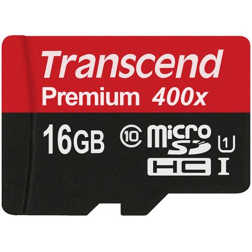 Memory Card microSDHC Transcend Premium 400x 16GB, Class 10, UHS-I U1 + Adaptor SD