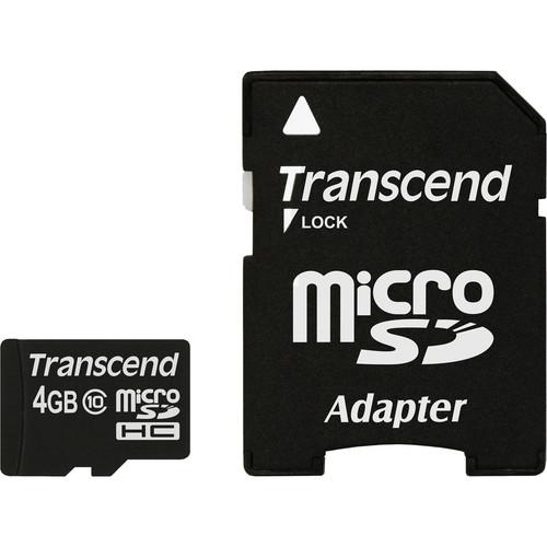 Memory Card microSDHC Transcend 4GB, Class 10 + Adaptor SD