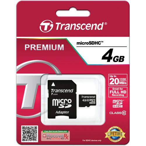 Memory Card microSDHC Transcend 4GB, Class 10 + Adaptor SD