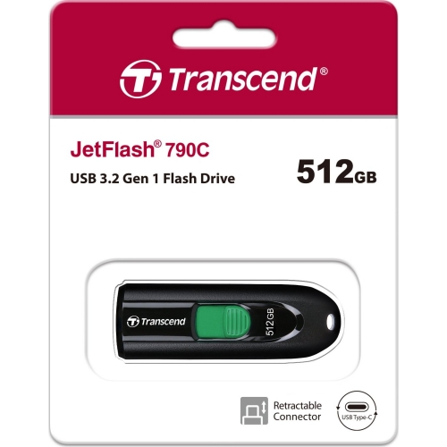 Stick memorie Transcend Jetflash 790C, 512GB, USB-C, Black