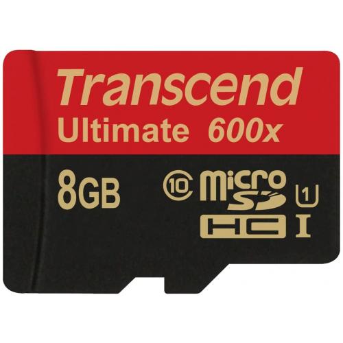 Memory Card microSDHC Transcend Ultimate 600x 8GB, Class 10, UHS-I U1 + Adaptor SD