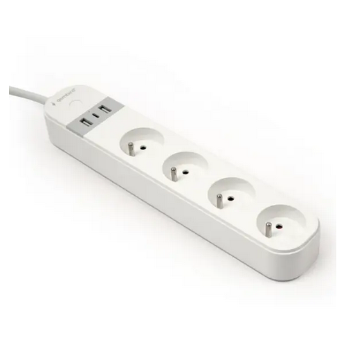 Prelungitor Gembird TSL-PS-F4U-01-W, 4 x Schuko, 2 x USB-A, 1 x USB-C, White