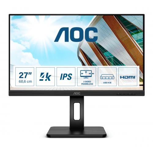 MONITOR AOC U27P2CA 27 inch, Panel Type: IPS, Backlight: WLED ,Resolution: 3840 x 2160, Aspect Ratio: 16:9, Refresh Rate:60Hz, Response time GtG: 4 ms, Brightness: 350 cd/m², Contrast (static): 1000:1, Contrast (dynamic): 50M:1, Viewing angle: 178/178, Co