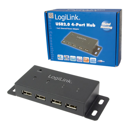 HUB USB Logilink UA0141A, 4 x USB 2.0, Black