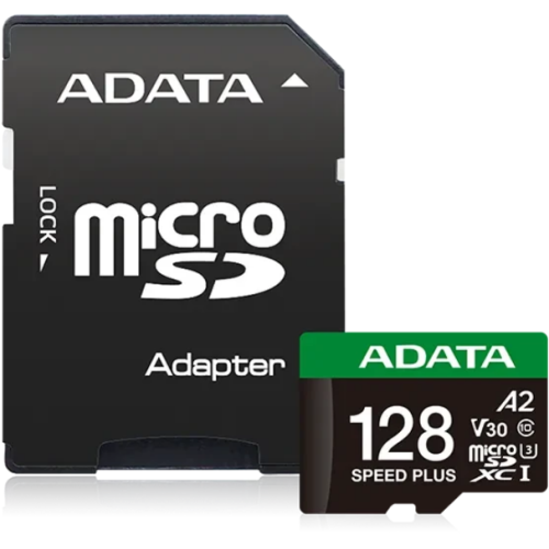 Memory Card MicroSDXC A-Data Speed Plus, 128GB, Clasa 10, UHS-I U3, V30, A2 + Adaptor SD