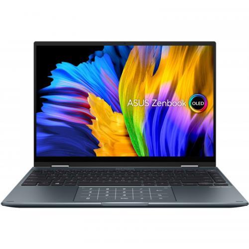 Laptop 2-in-1 ASUS Zenbook 14 Flip OLED UP5401EA-KN012T, Intel Core i7-1165G7, 14inch Touch, RAM 16GB, SSD 512GB, Intel Iris Xe Graphics, Windows 10, Pine Grey