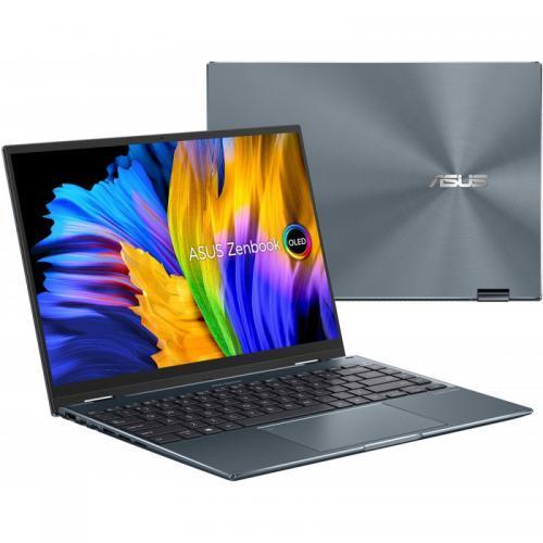 Laptop 2-in-1 ASUS ZenBook 14 Flip OLED UP5401EA-KN701R, Intel Core i7-1165G7, 14inch Touch, RAM 16GB, SSD 1TB, Intel Iris Xe Graphics, Windows 10 Pro, Pine Grey