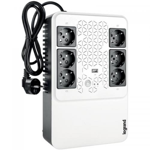 UPS Legrand MULTIPLUG 600, 600VA/360W, 6x German standard sockets, USB charger, baterie 1x 12V 7.2Ah, 230V, tehnologie Line interactiv, dimensiuni 190 x 89.5 x 296mm