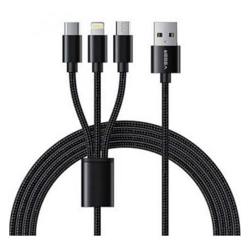 Cablu de date Veger V303, USB 3.0 - Lightning/USB-C/micro USB, 1.5m, Black