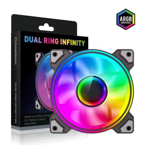 Ventilator Gamemax Dual-Ring Infinity Black, ARGB LED, 120mm, Black