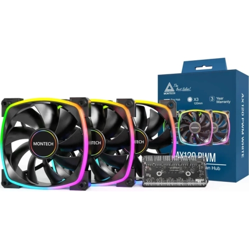 Kit Ventilatoare Montech AX120 ARGB LED, 120 mm, Black, 3 bucati