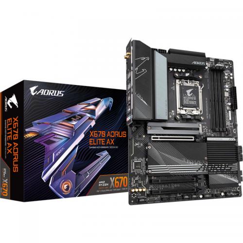 Placa de baza Gigabyte X670 AORUS ELITE AX AM5  General Recomandat pentru Gaming Da Format ATX Soclu procesor AM5 Producator chipset AMD Model chipset X670 Procesoare suportate AMD AM5 Socket Ryzen 7000 Series Interfata grafica PCI Express x16 4.0 RAID 0,